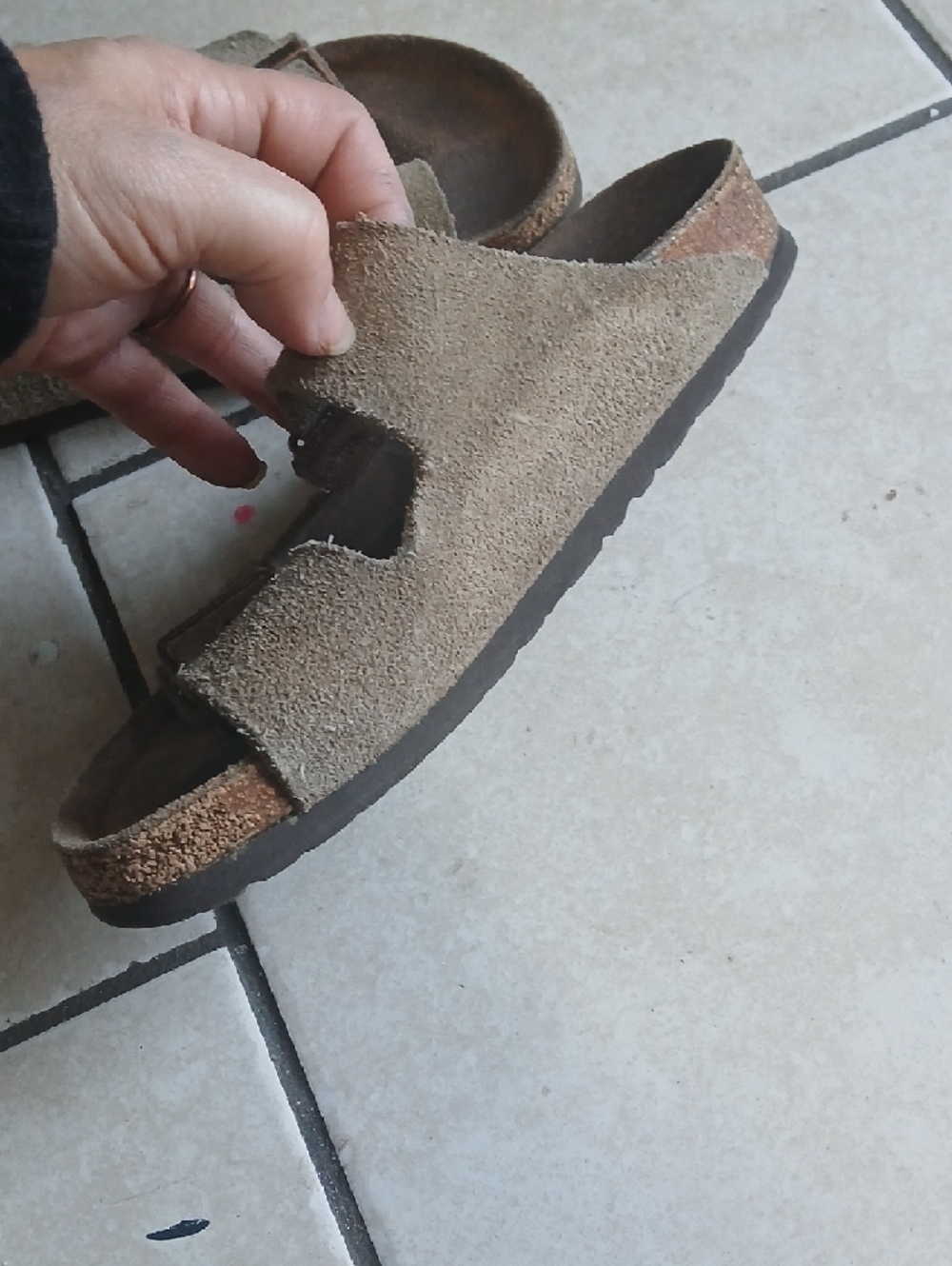 BIRKENSTOCK Womens Size 6 Arizona Suede Two-Strap Sandals - Taupe Brown - Picture 3 of 5